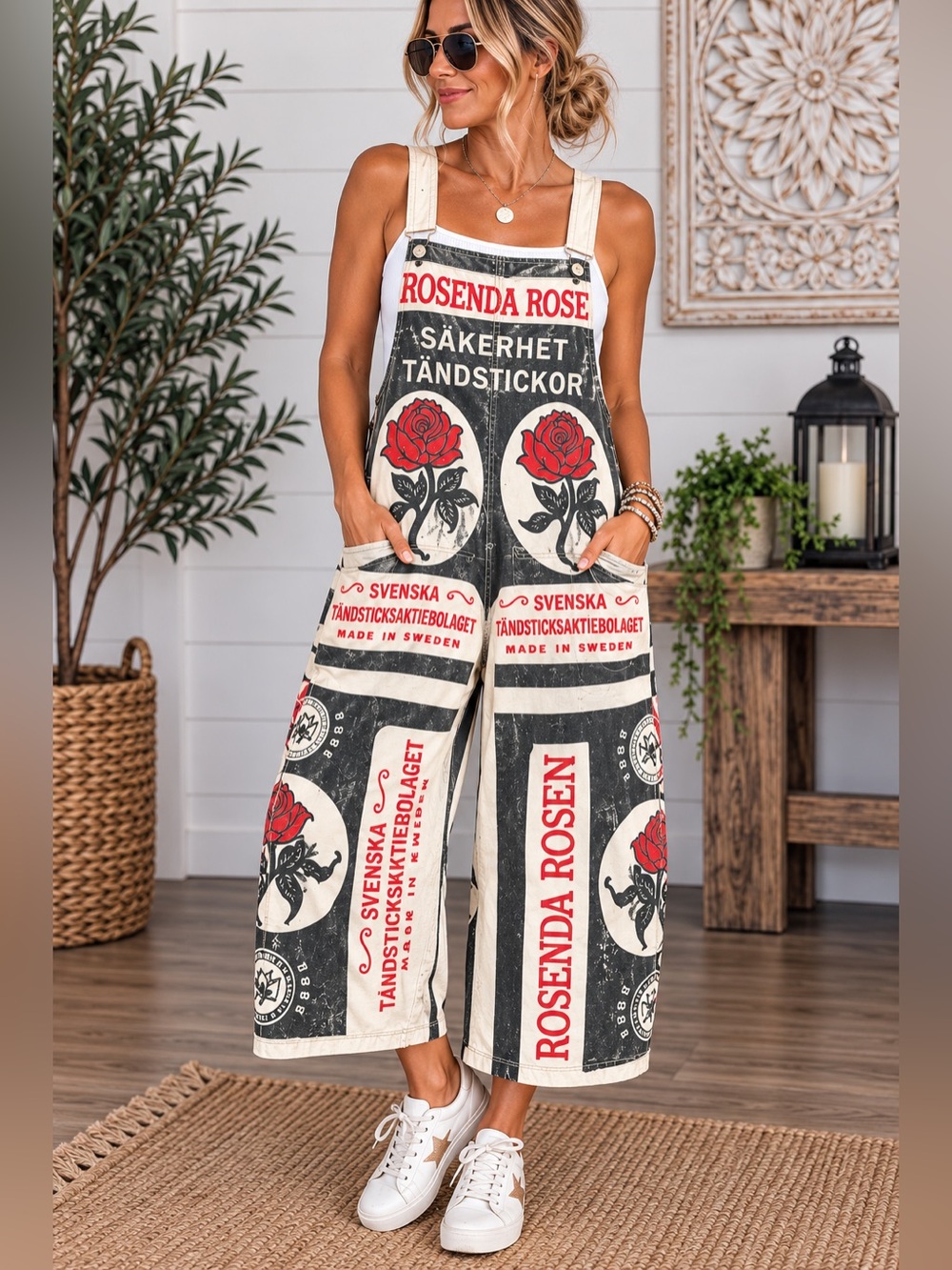 Evergreen Guardian Rose Printed Wide-Leg Jumpsuit